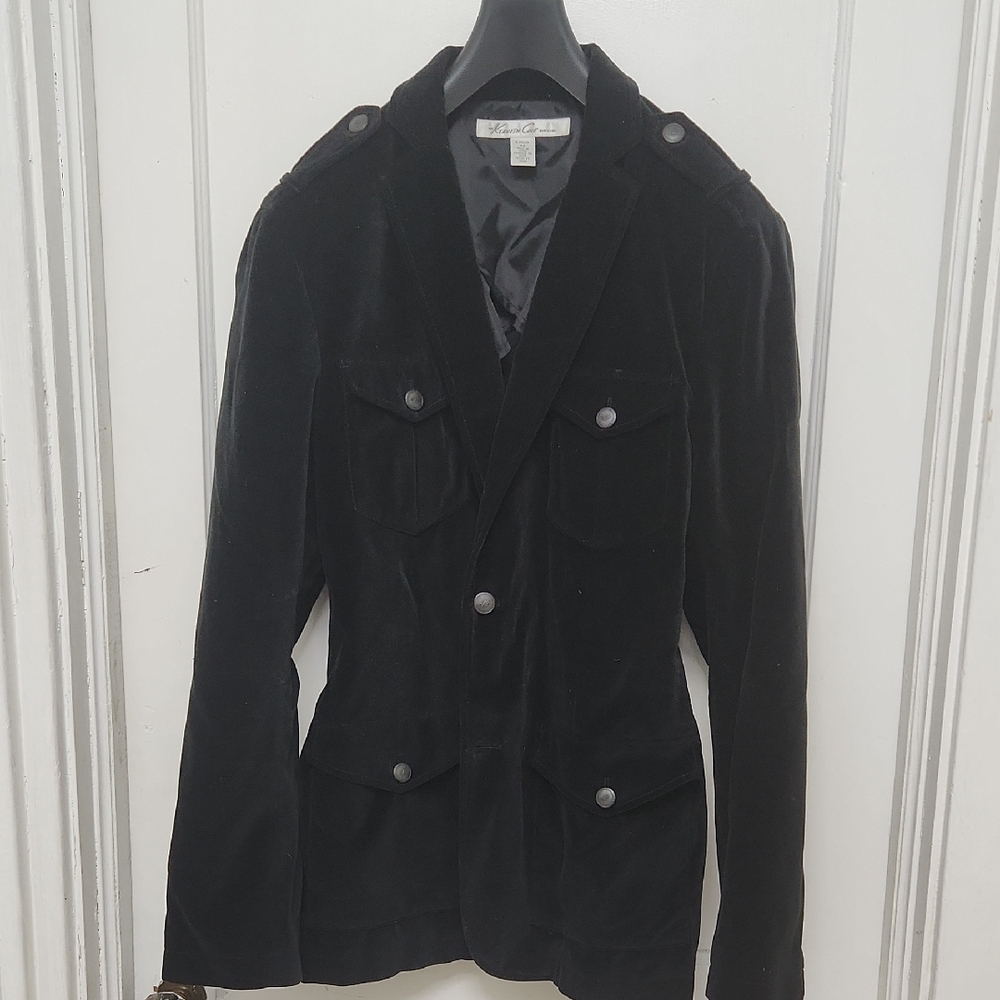 Kenneth Cole New York Black Military Field Jacket with Notched Lapel